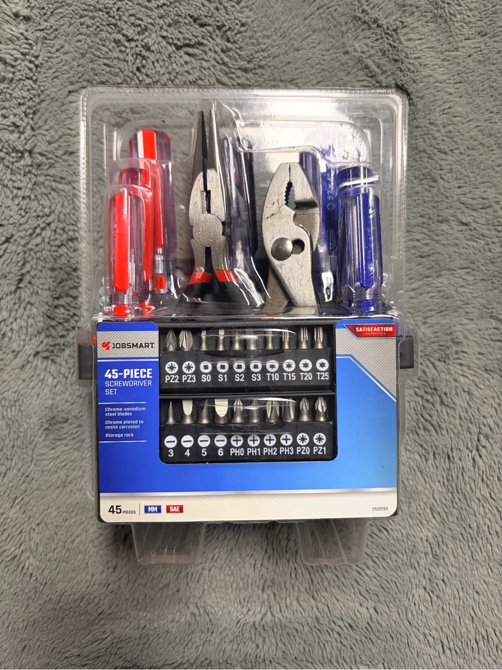 JobSmart 45-Piece Screwdriver & Pliers Set - Red and Blue Handles